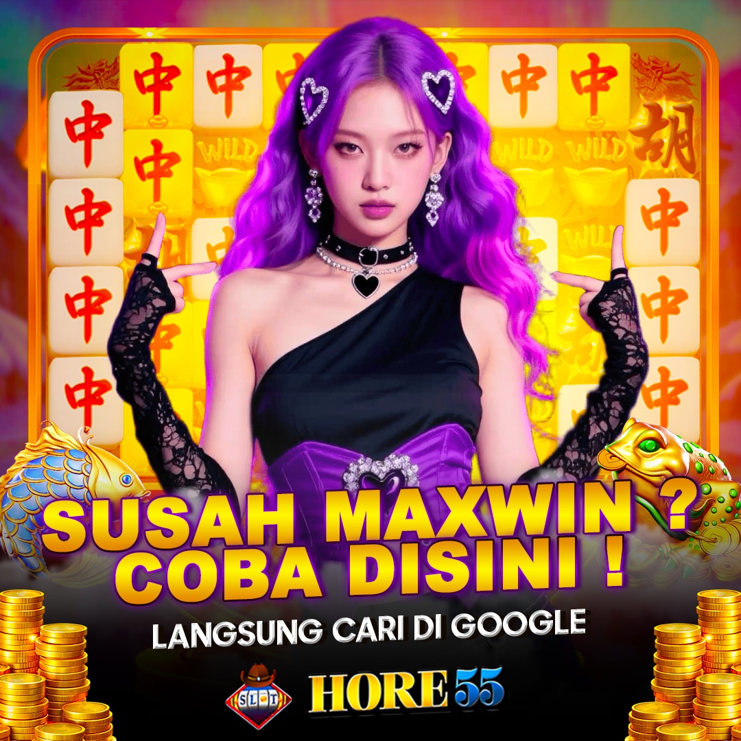 Poster HORE55 bernuansa ungu, karakter berambut ungu dan ilustrasi permainan berlatar emas